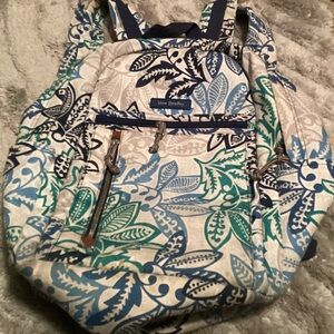 Vera Bradley Leaf Pattern Backpack in Blue and Green